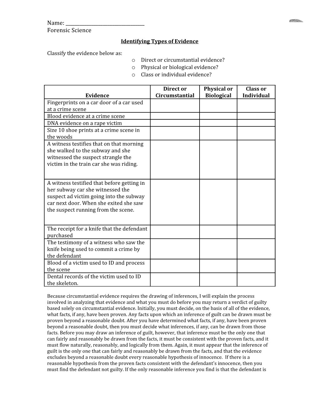 Identifying Types of Evidence