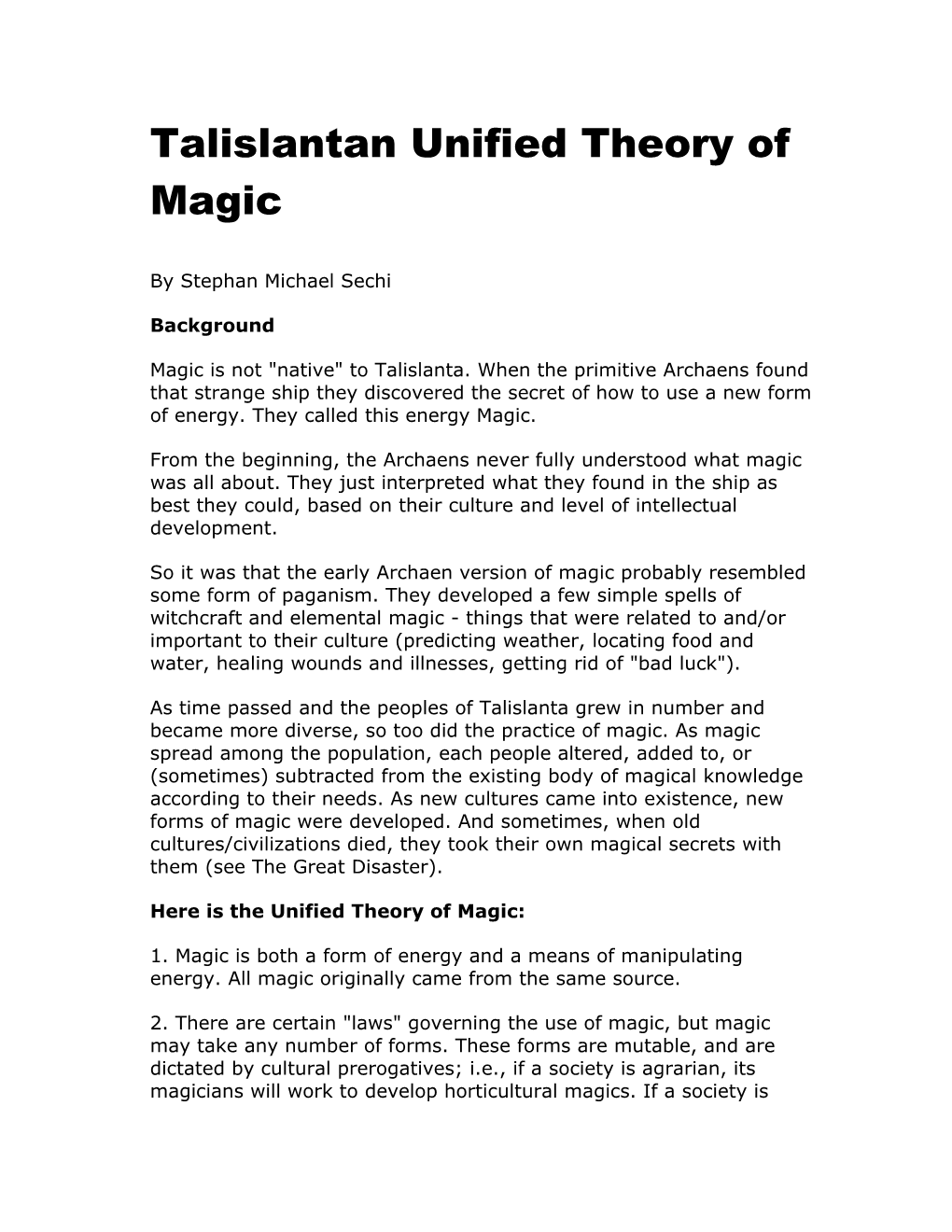 Talislantan Unified Theory of Magic