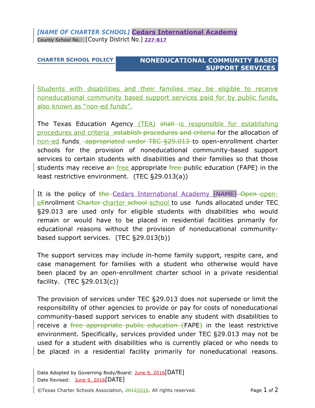 Model Policies for Open-Enrollment Charter Schools