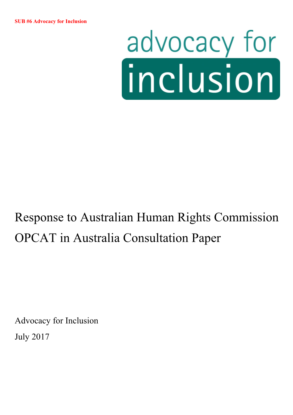 Response to Australian Human Rights Commission