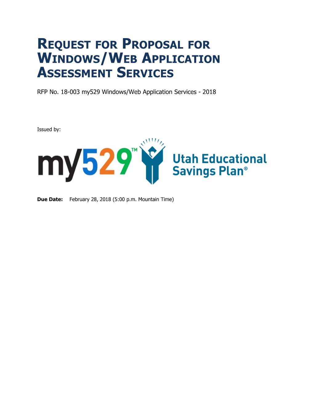 RFP No. 18-003My529windows/Web Application Services - 2018