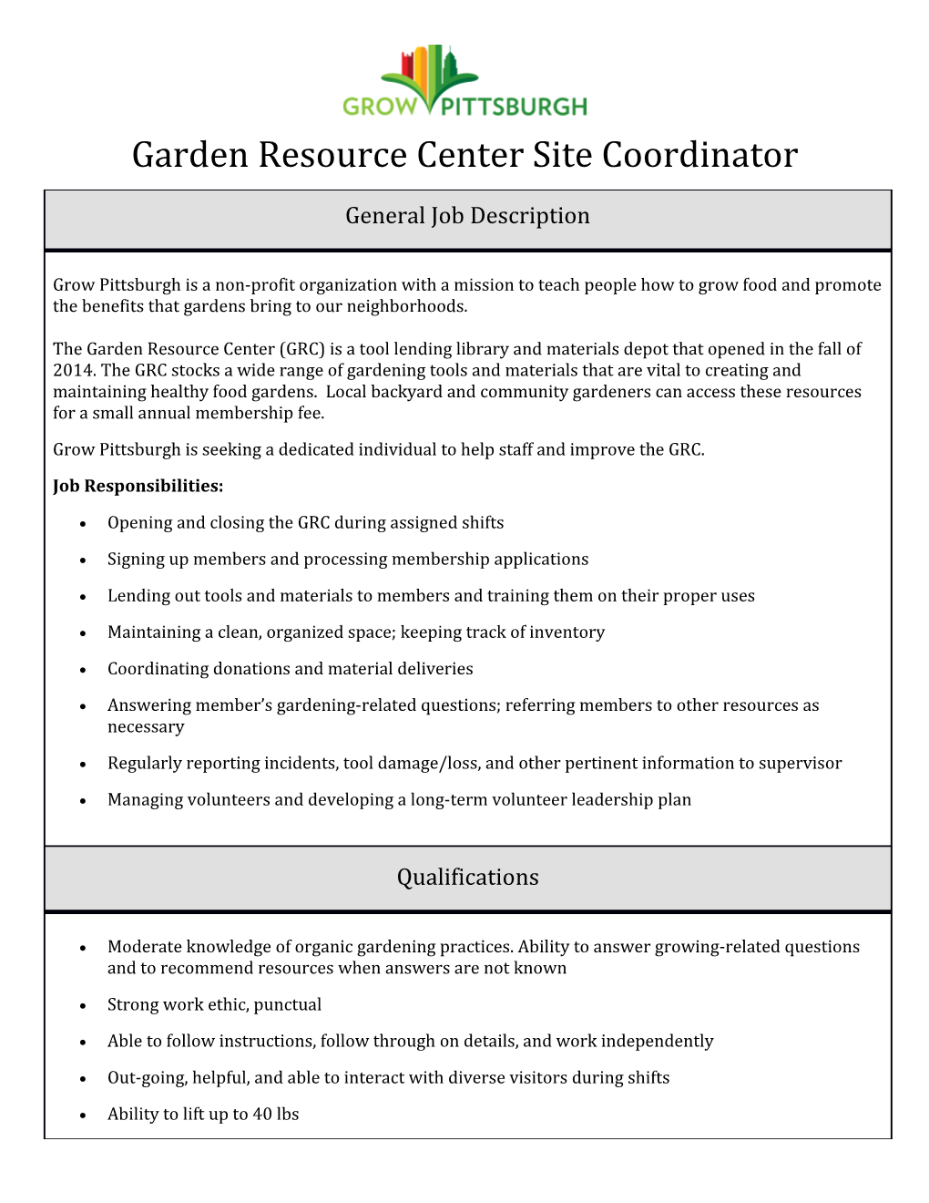 Garden Resource Center Site Coordinator