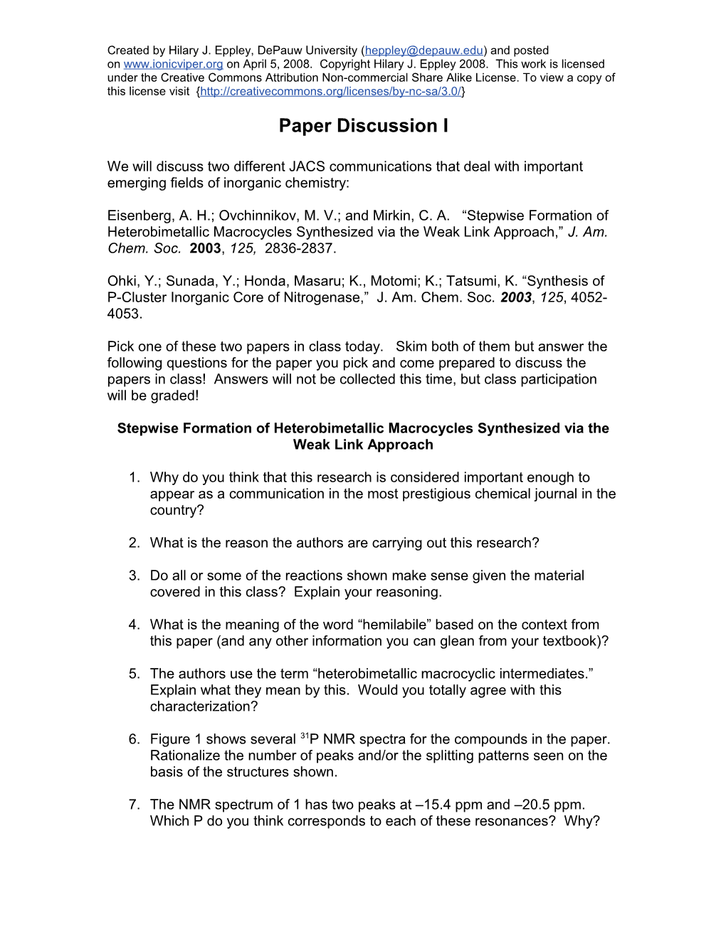Paper Discussion I