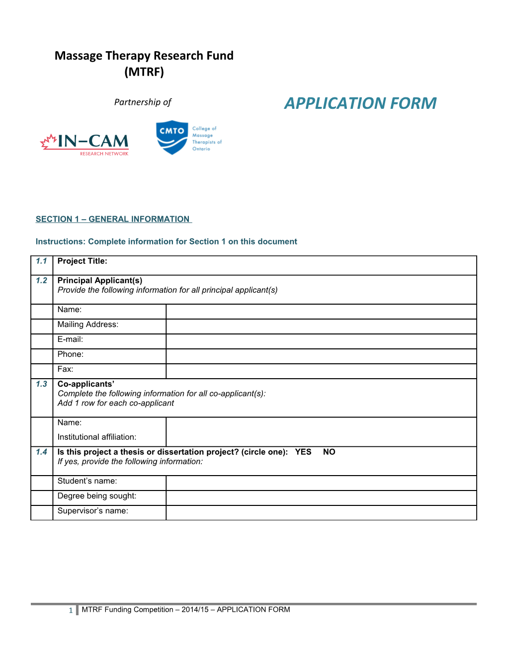 IN-CAM HHRF Partnership Research Grant