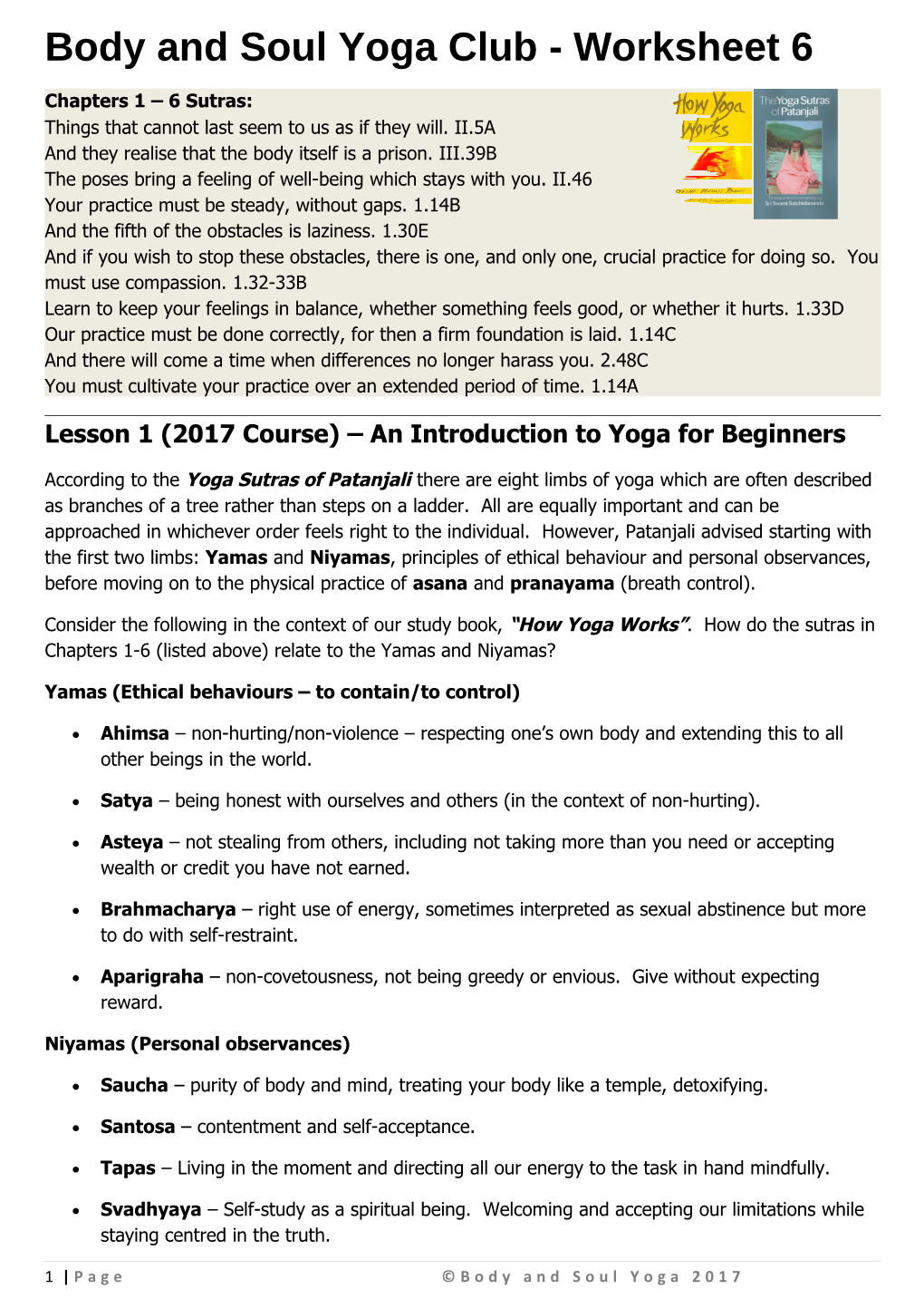 Body and Soul Yoga Club - Worksheet 6