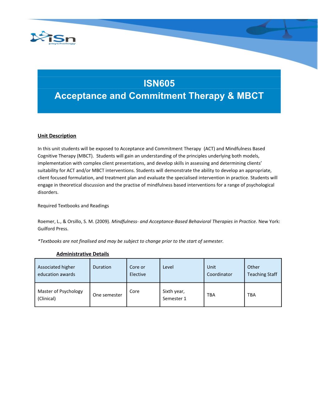 Acceptance and Commitment Therapy MBCT