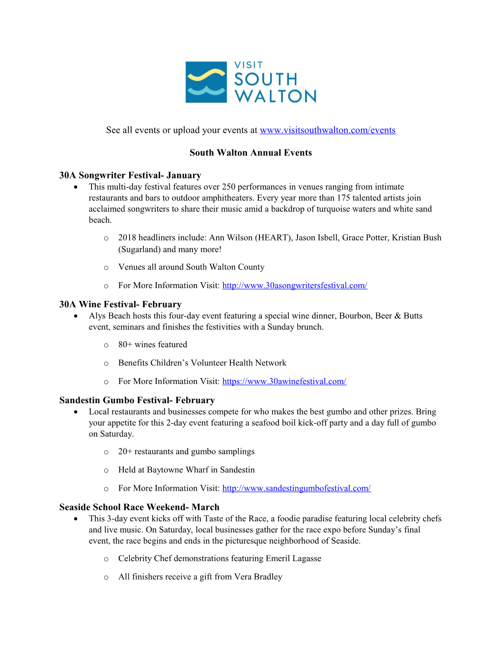 South Walton Annual Events