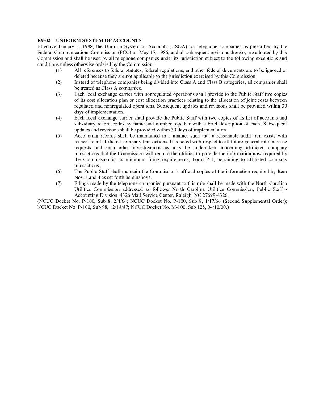 R902uniform System of Accounts