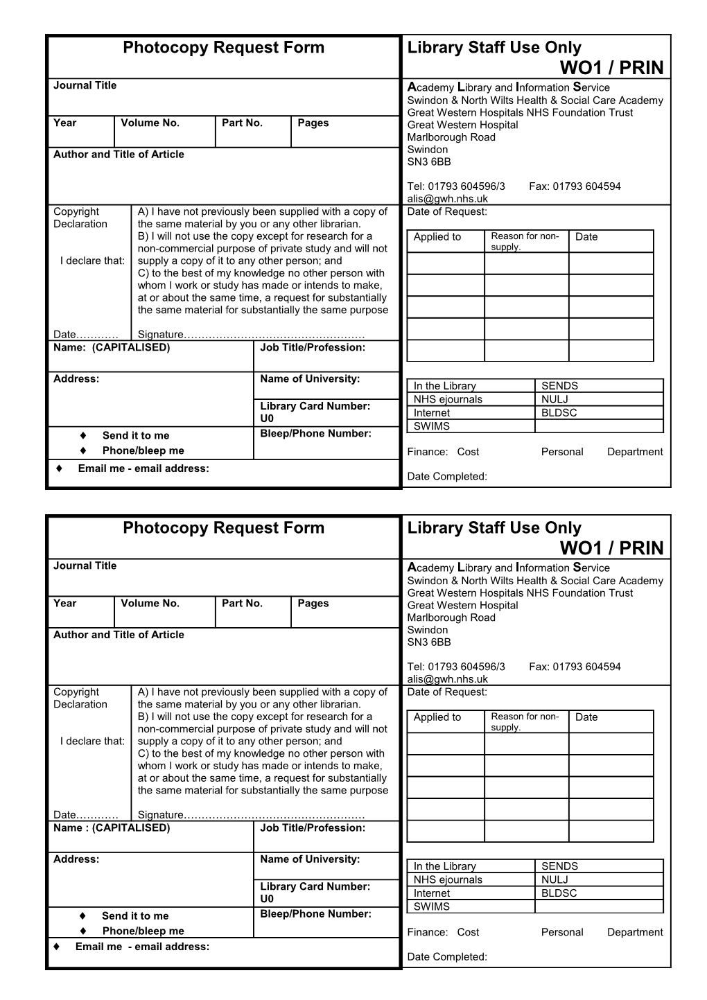 Photocopy Request Form