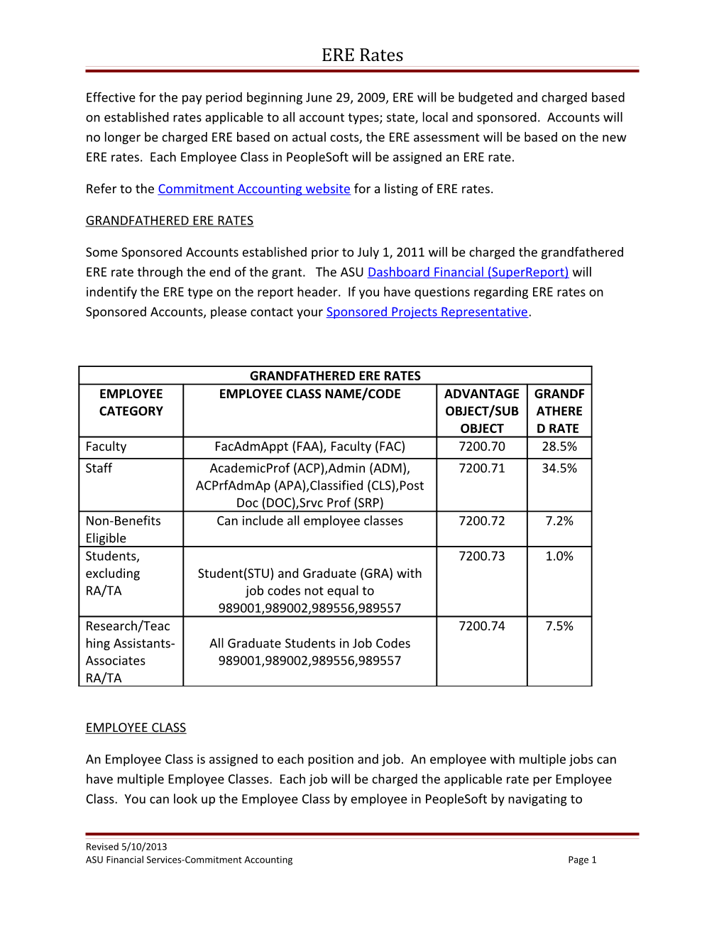 Refer to the Commitment Accounting Website for a Listing of ERE Rates