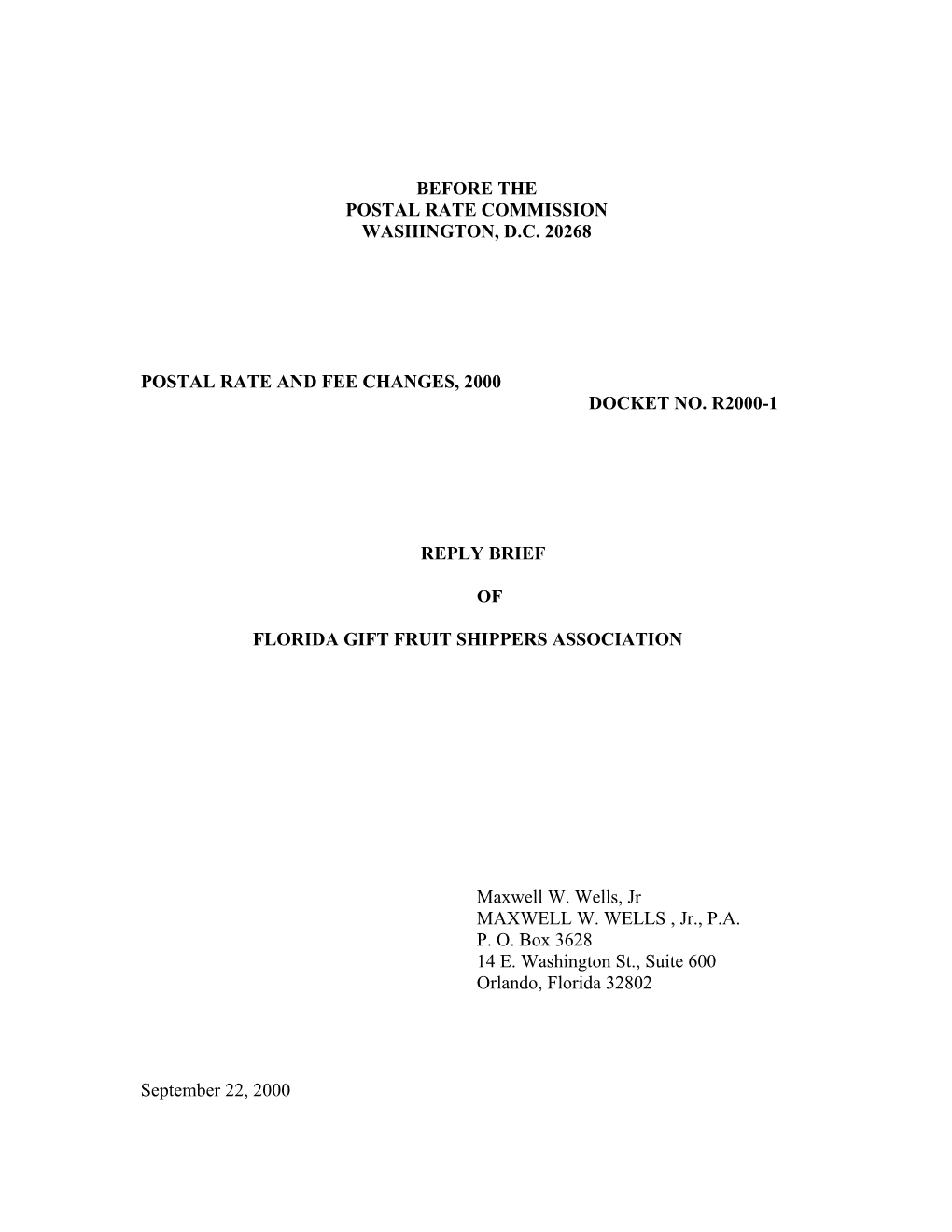 Postal Rate and Fee Changes, 2000