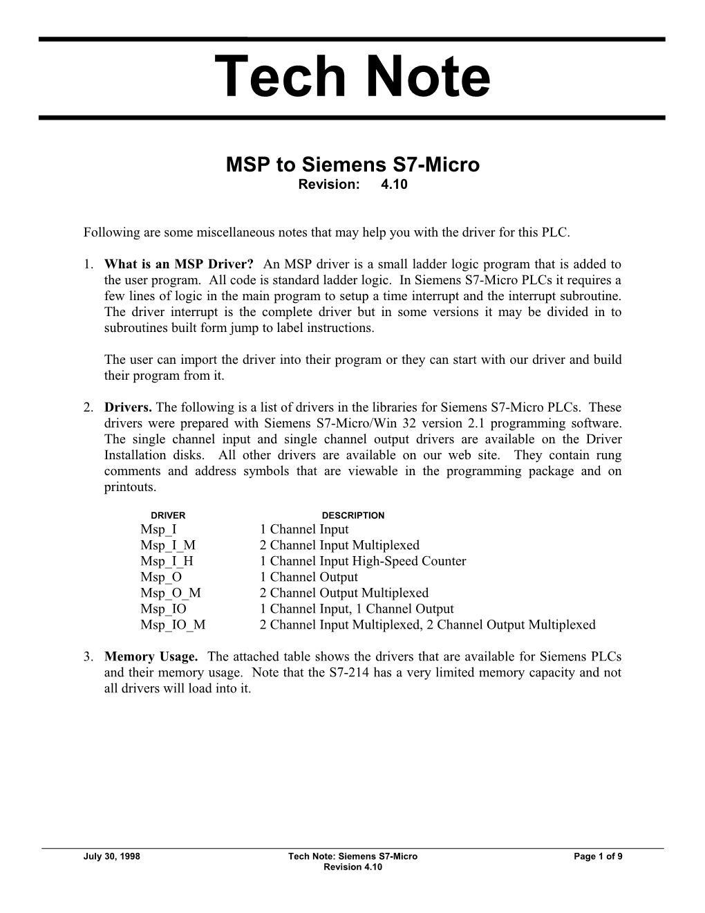 MSP to Siemens S7-Micro