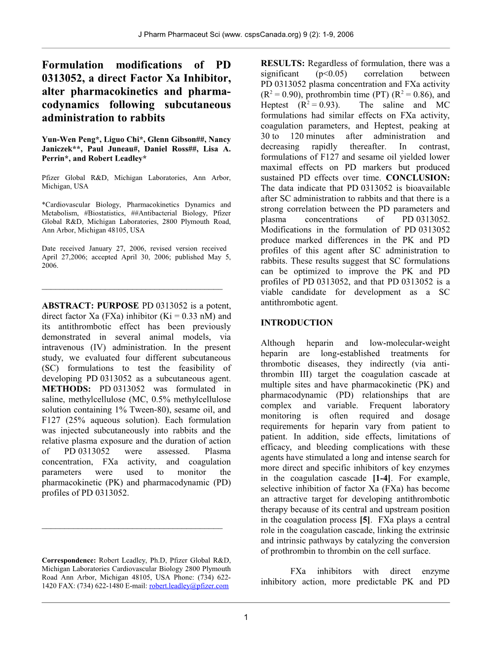 J Pharm Pharmaceut Sci (Www. Cspscanada.Org)9 (2):1-9, 2006