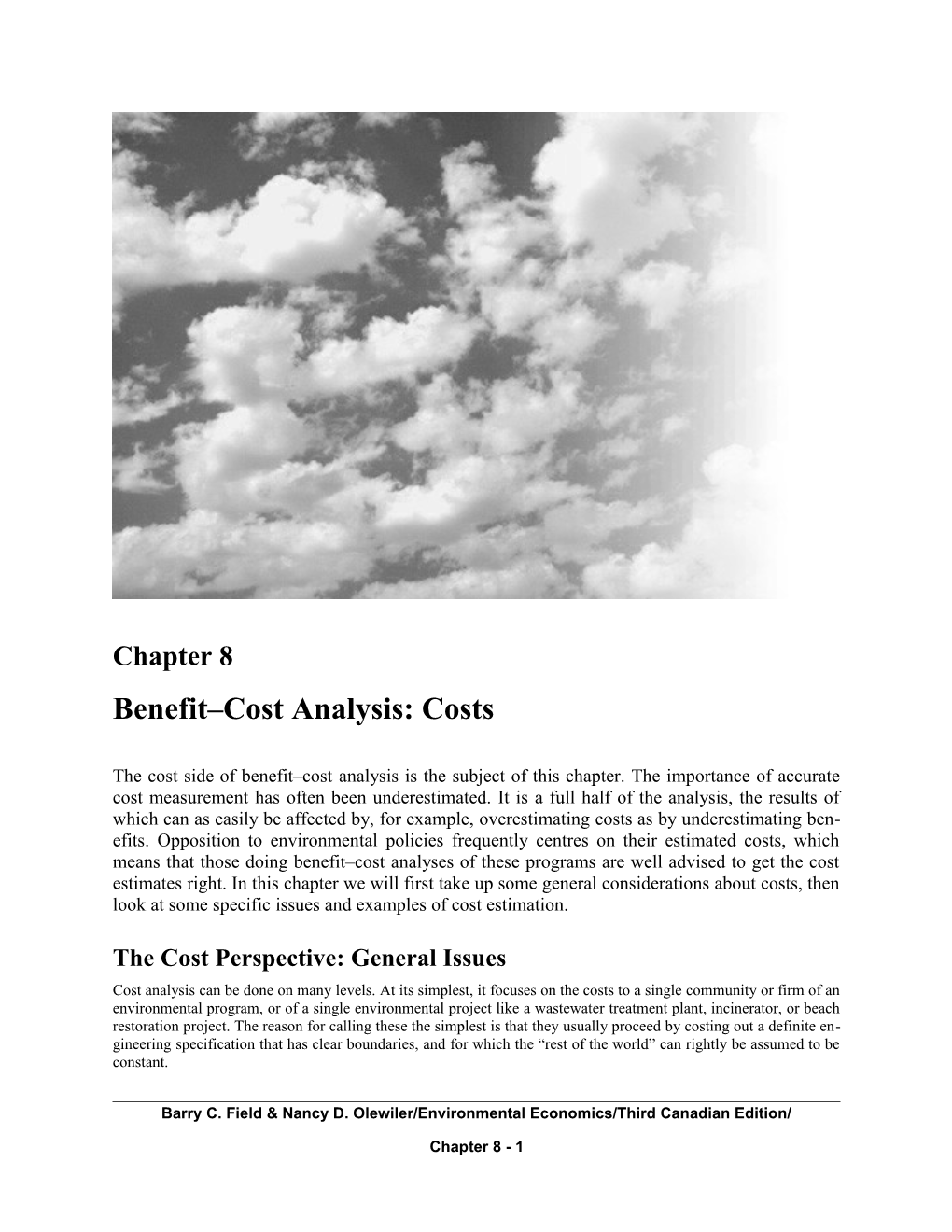 Benefit Cost Analysis: Costs