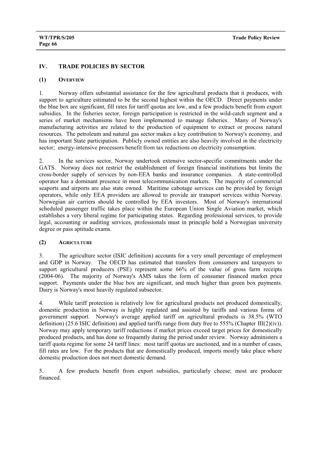 IV. Trade Policies by Sector s5