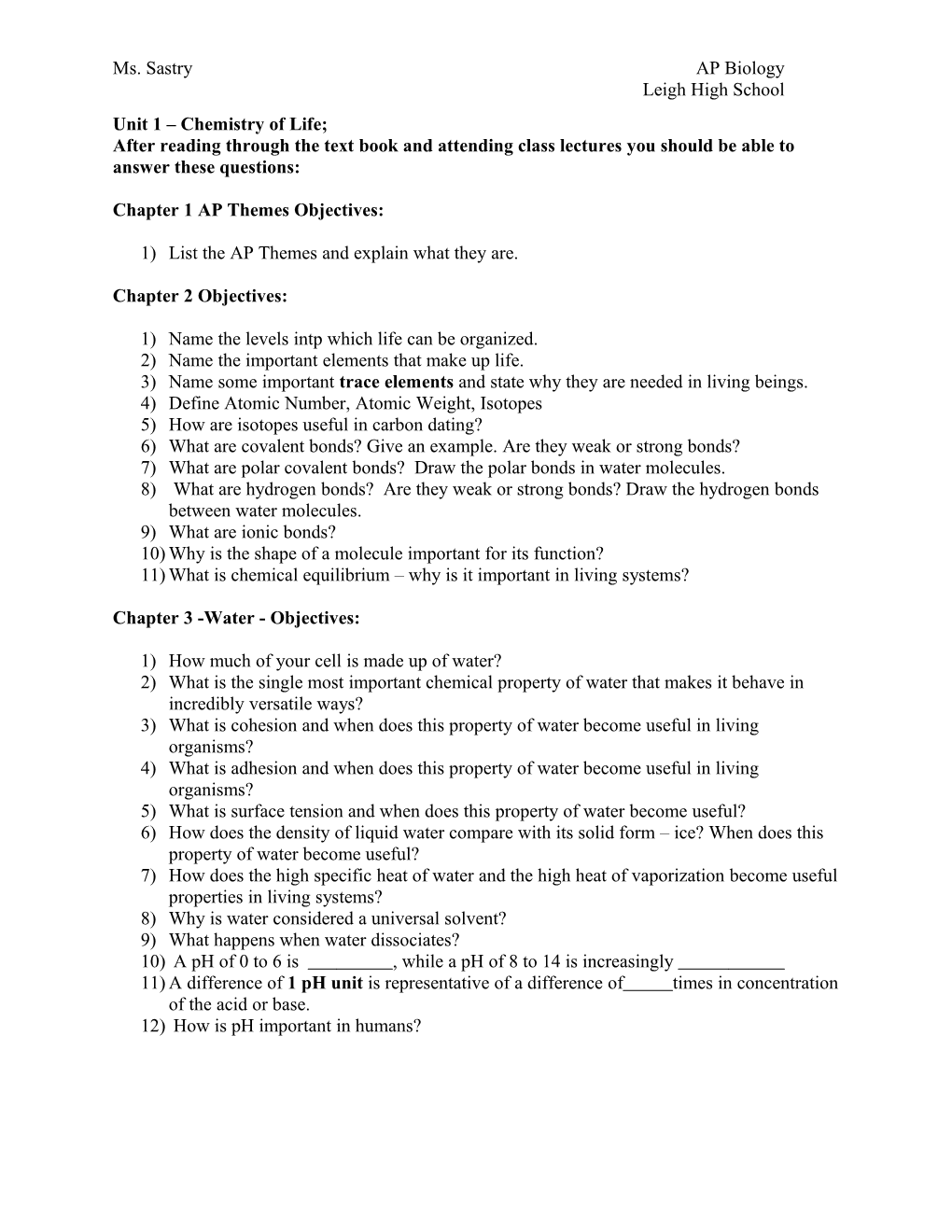 Unit 5 Ecology; Chapter 50 Class Lecture Outline