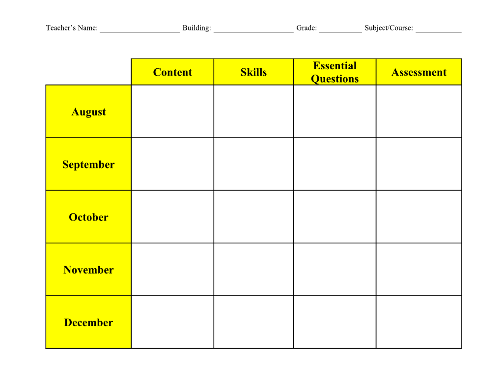 Teacher S Name: Building: Grade: Subject/Course s2