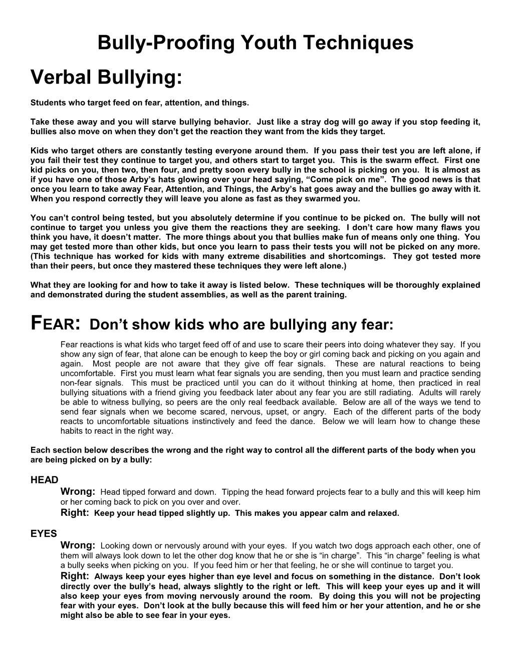 Bully-Proofing Youth Techniques