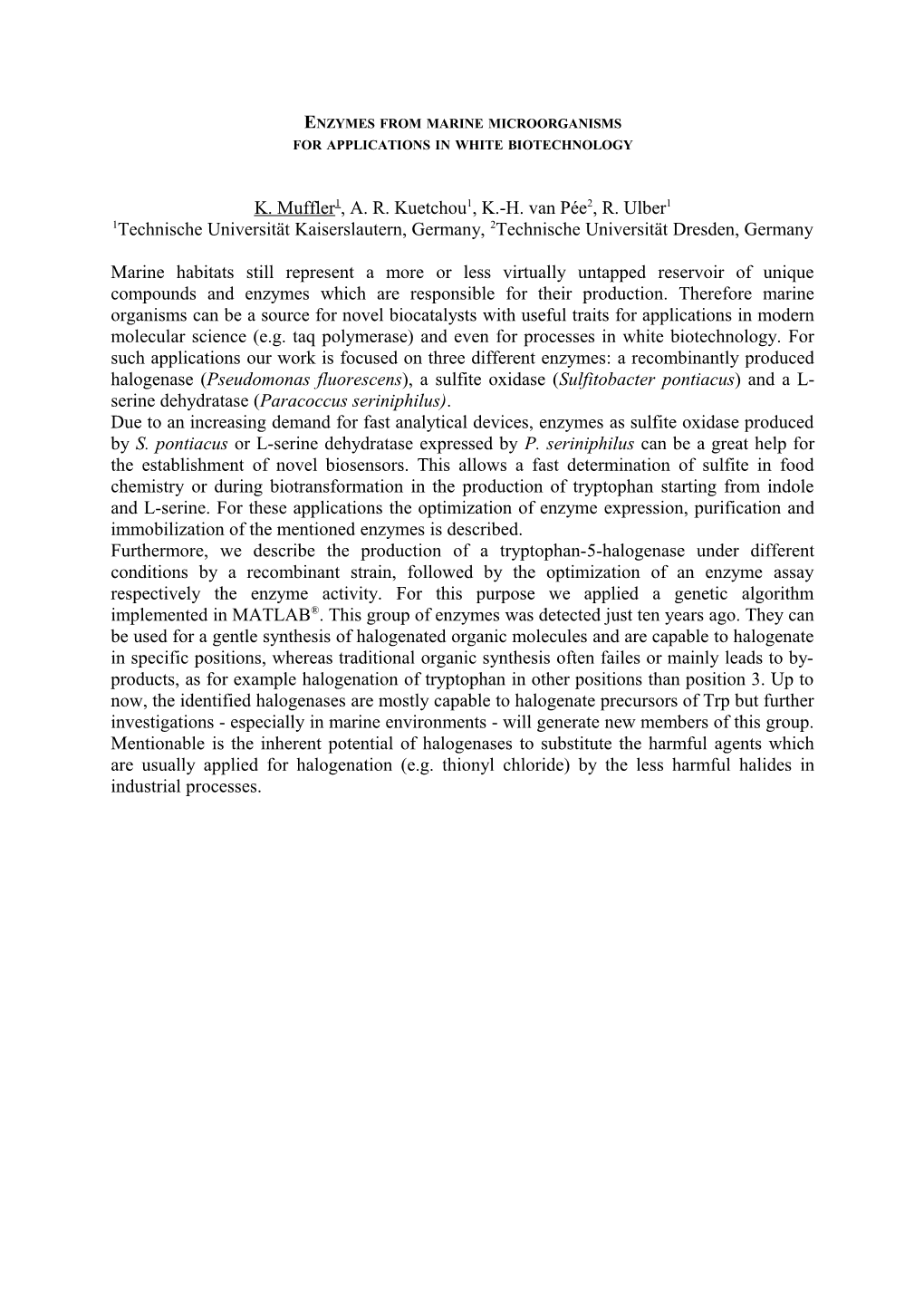 Enzymes from Marine Microorganisms