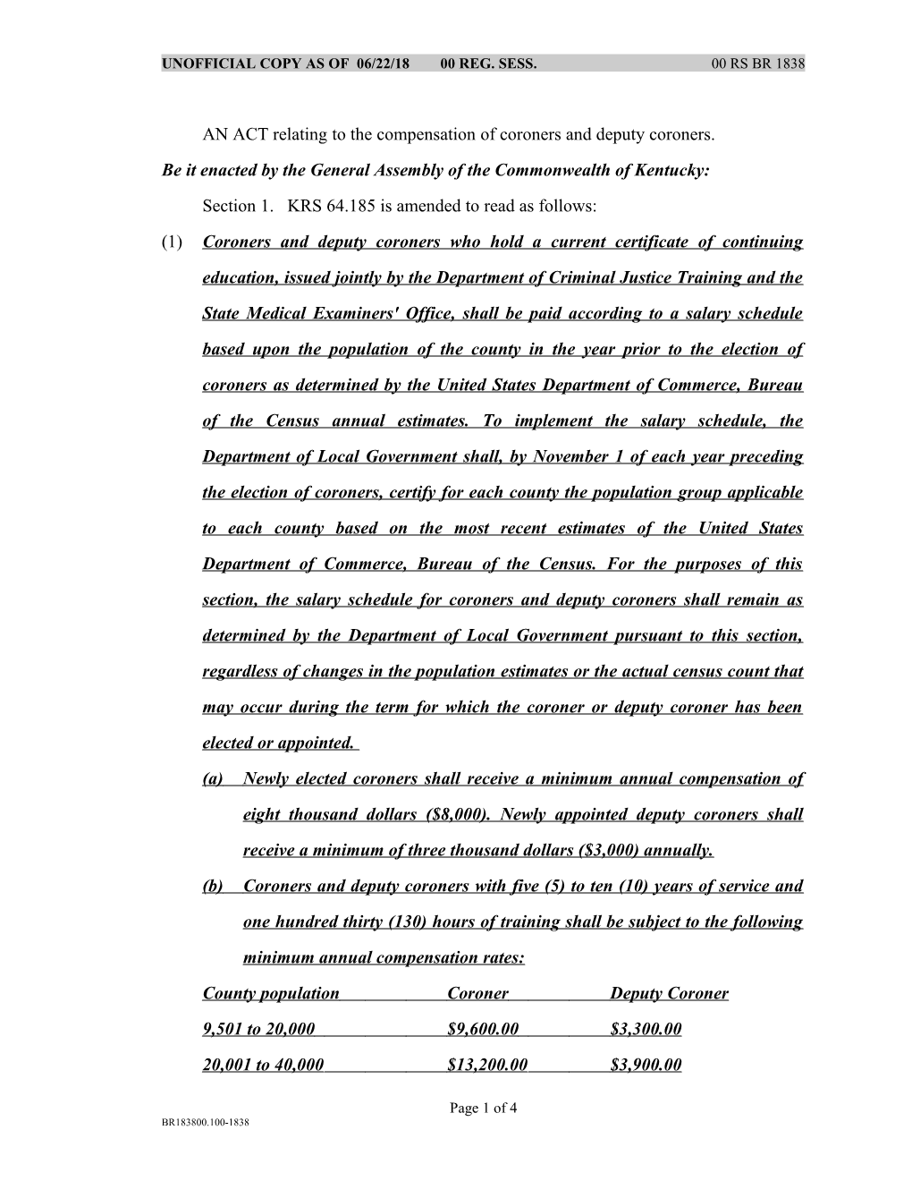 AN ACT Relating to the Compensation of Coroners and Deputy Coroners