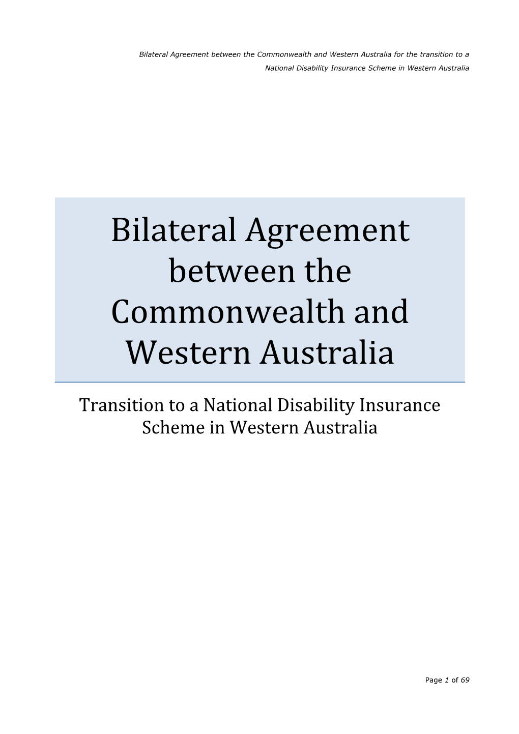 Bilateral Agreement Between the Commonwealth and Western Australia