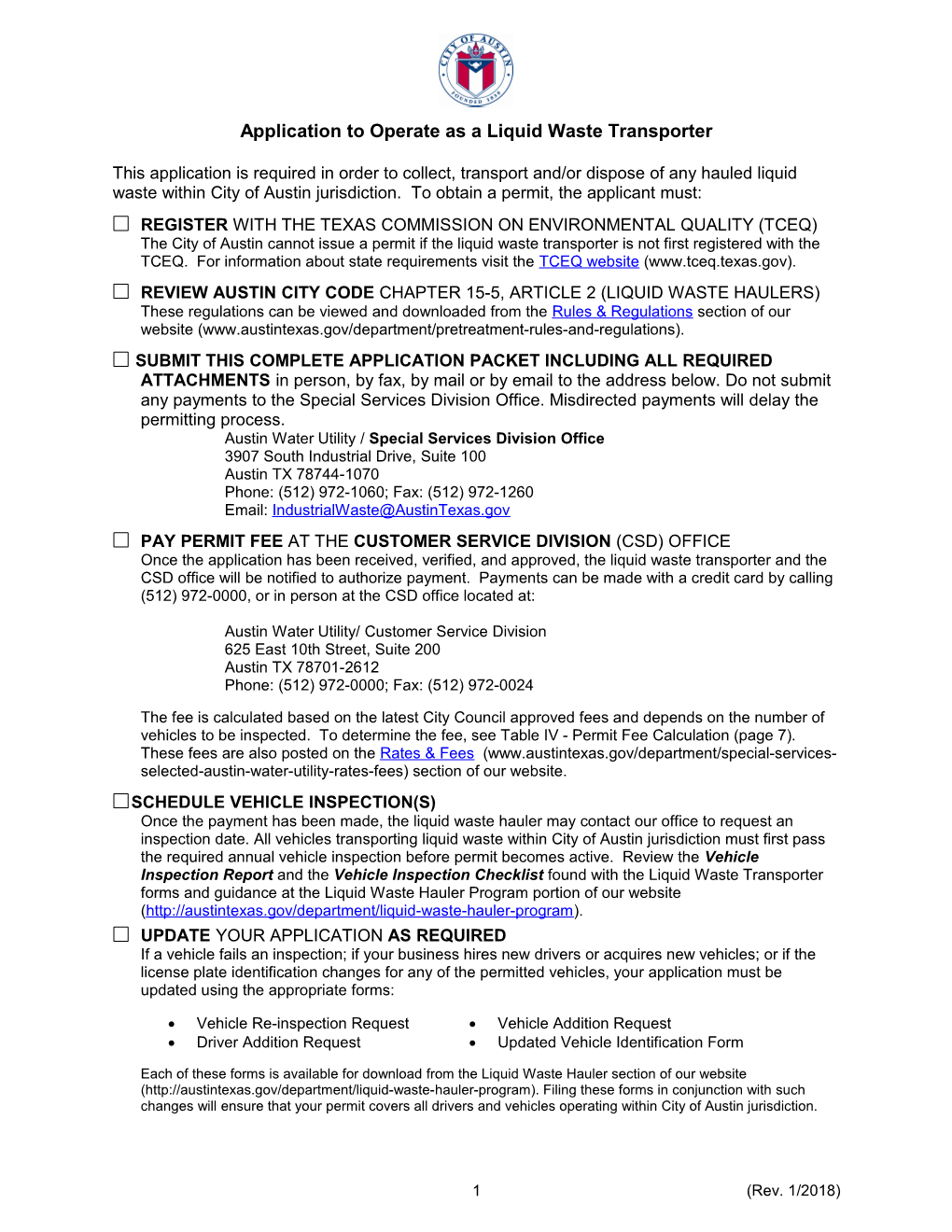 Industrial Wastewater Discharge Permit Application