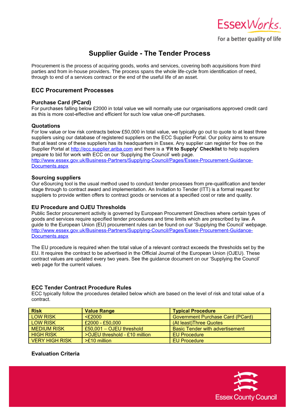 Supplier Guide - the Tender Process