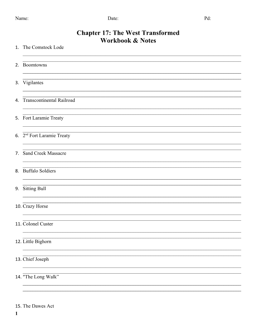 Chapter 17: the West Transformed Workbook & Notes