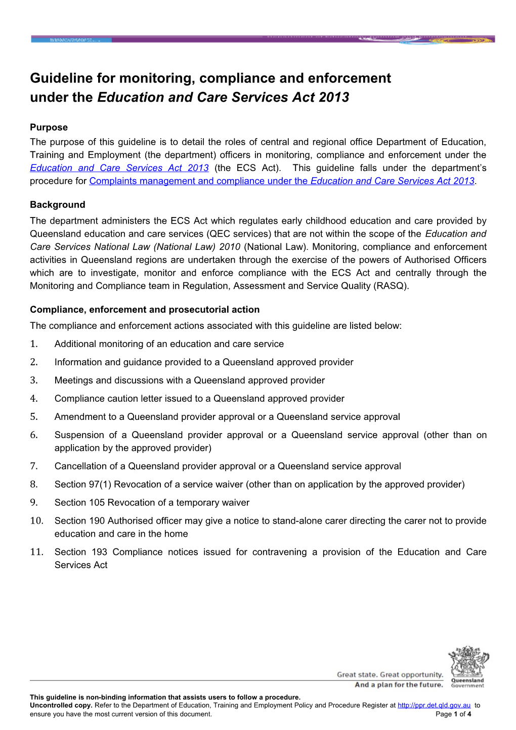 Guideline for Monitoring Compliance and Enforcement Under ECS Act