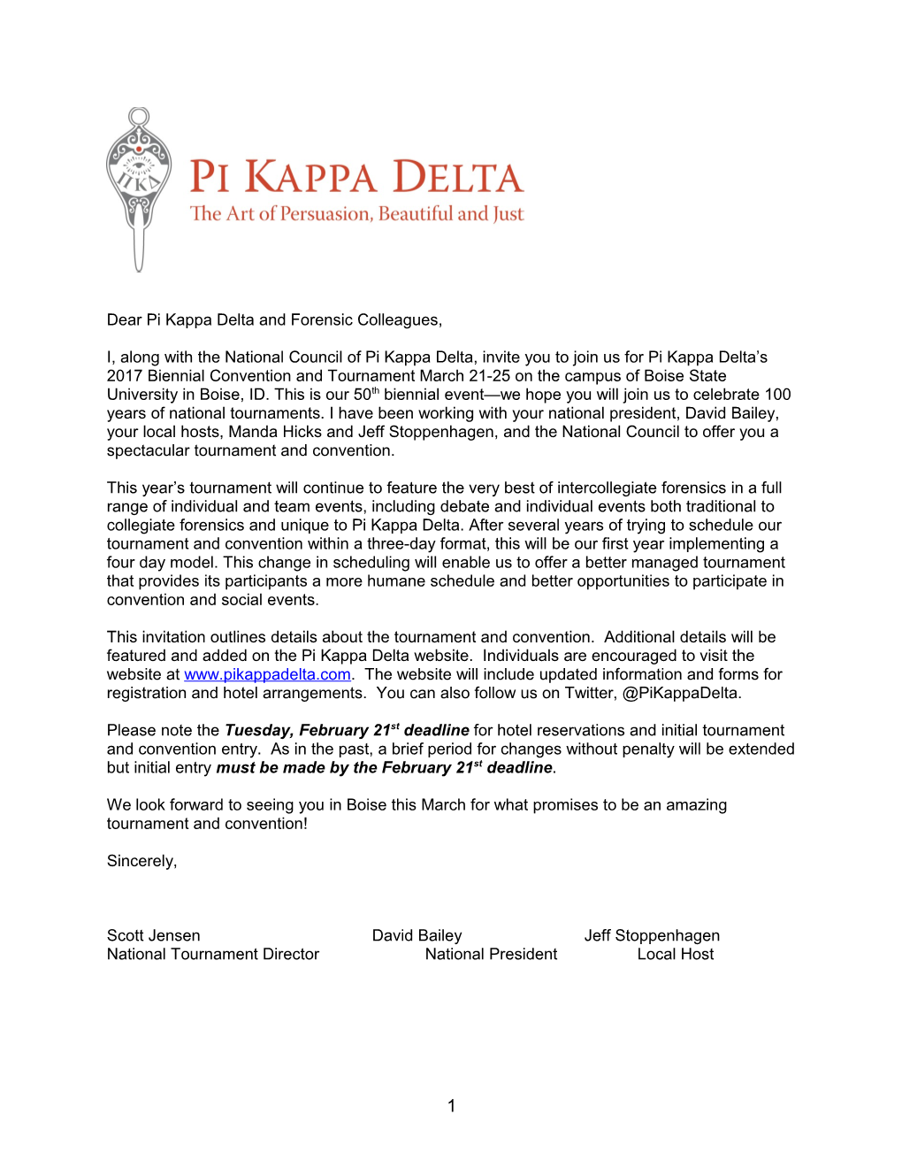 Dear Pi Kappa Delta and Forensic Colleagues