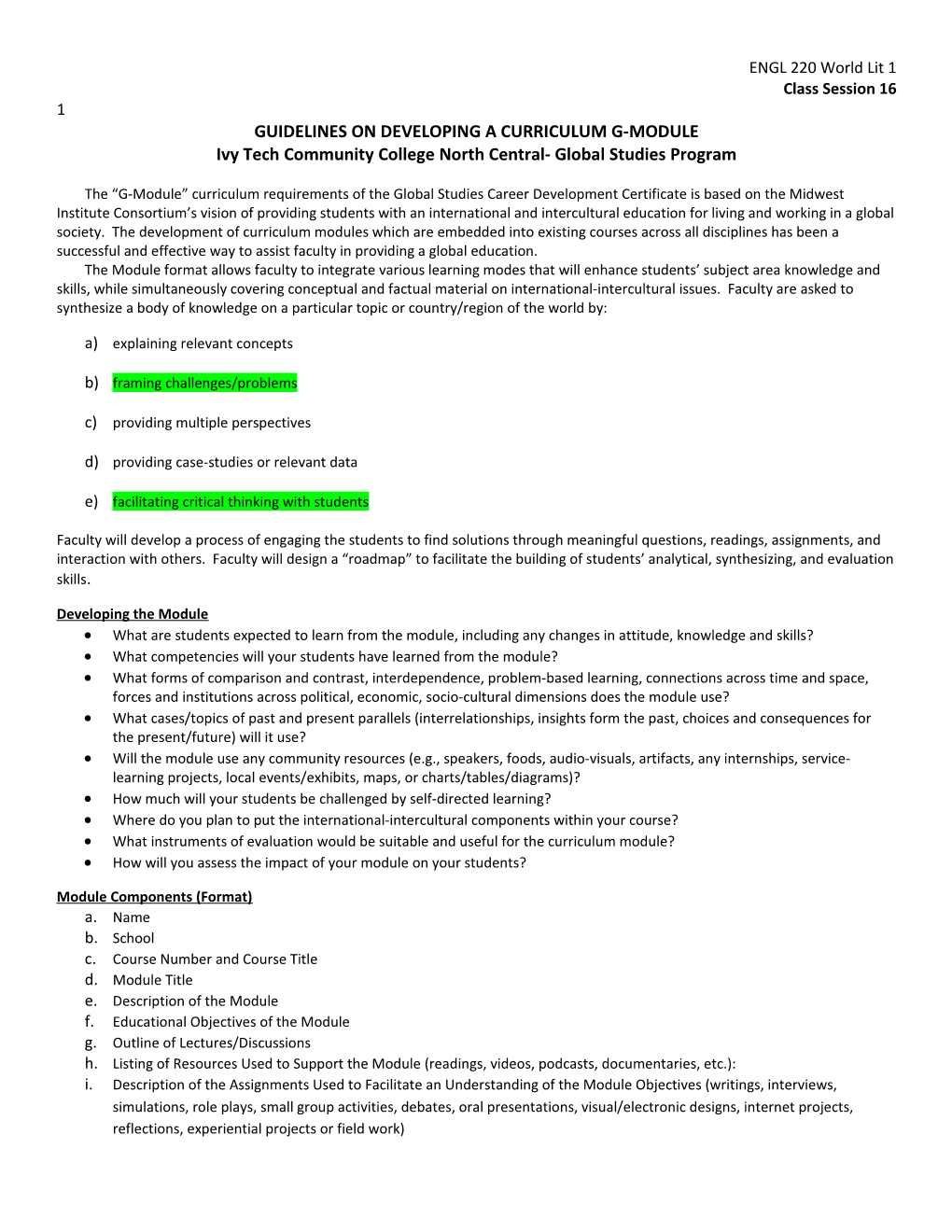 Guidelines on Developing a Curriculum G-Module