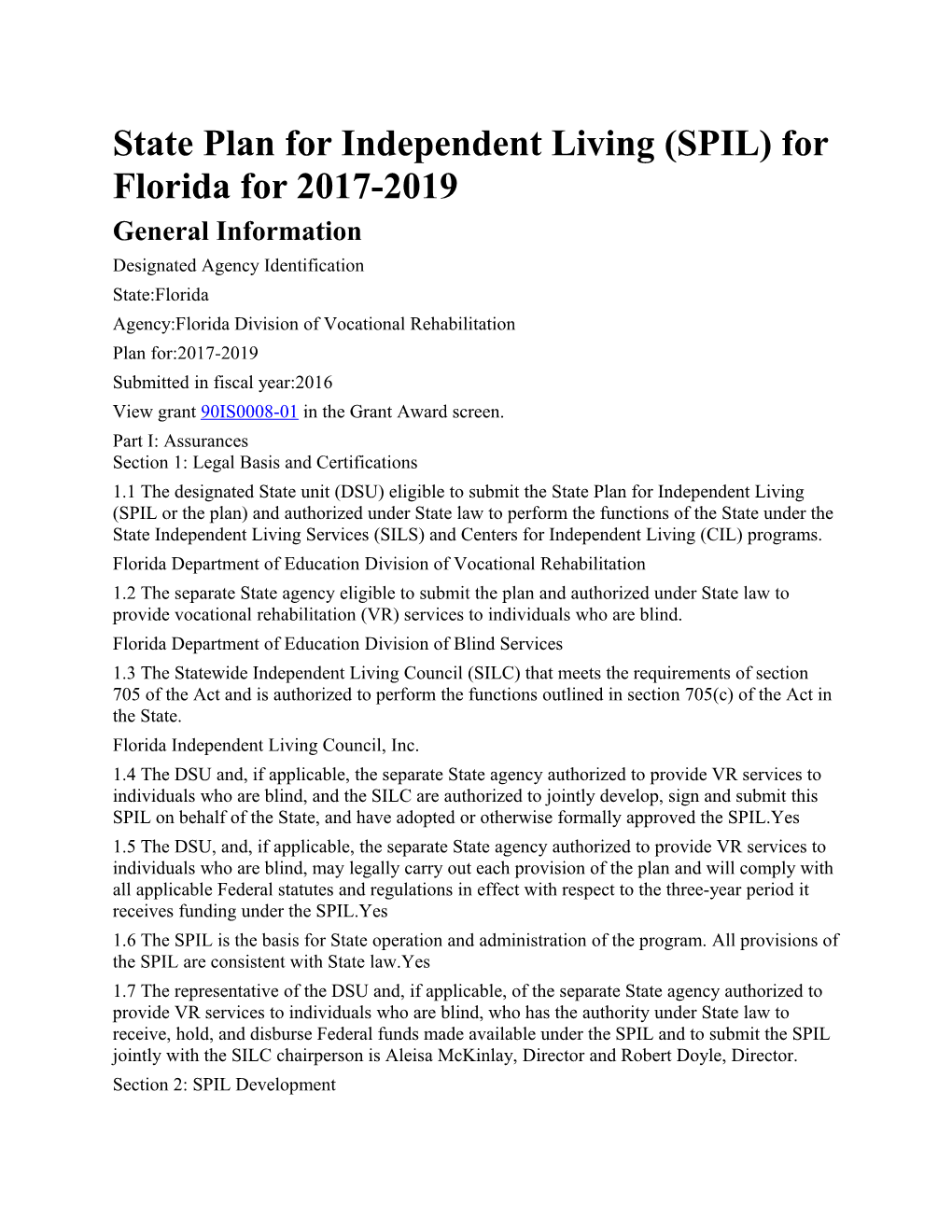 State Plan for Independent Living (SPIL) for Florida for 2017-2019