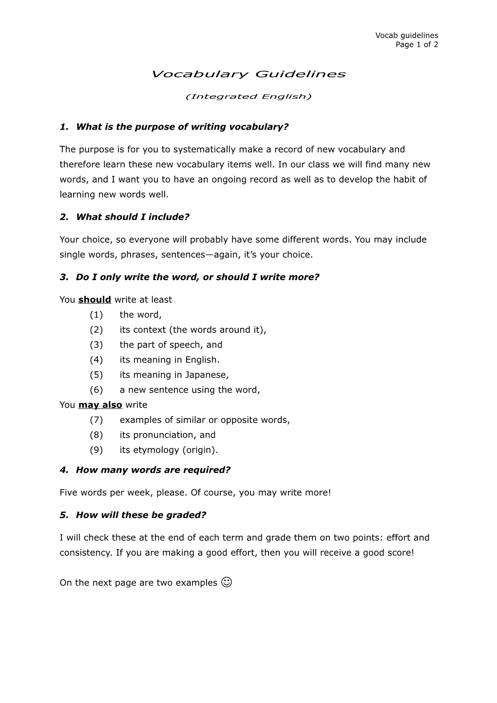Vocabulary Notebook Guidelines