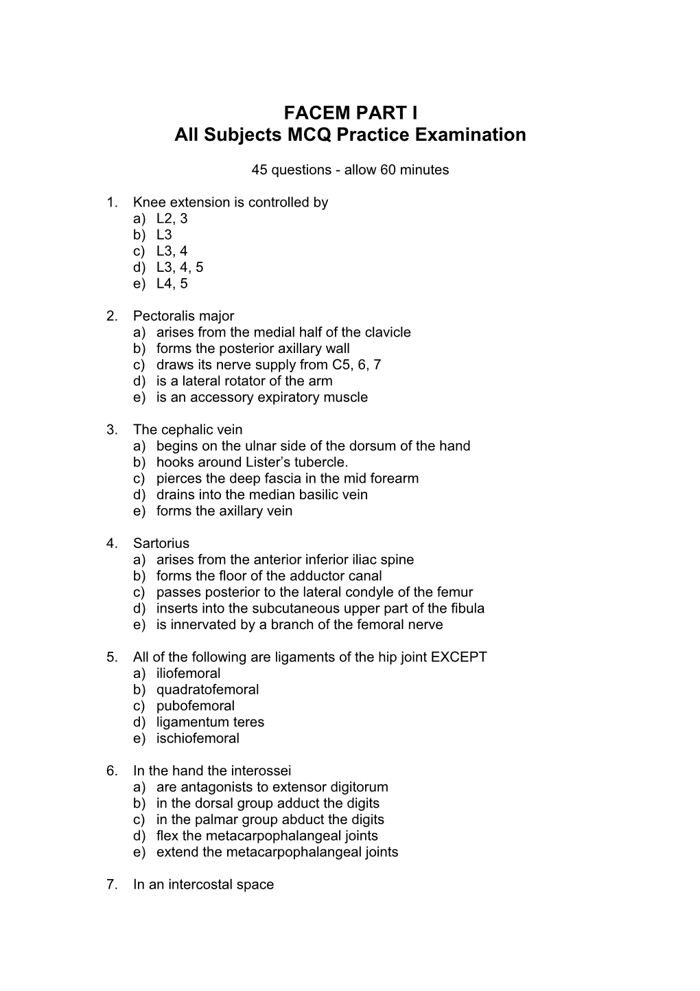 All Subjects MCQ Practice Examination