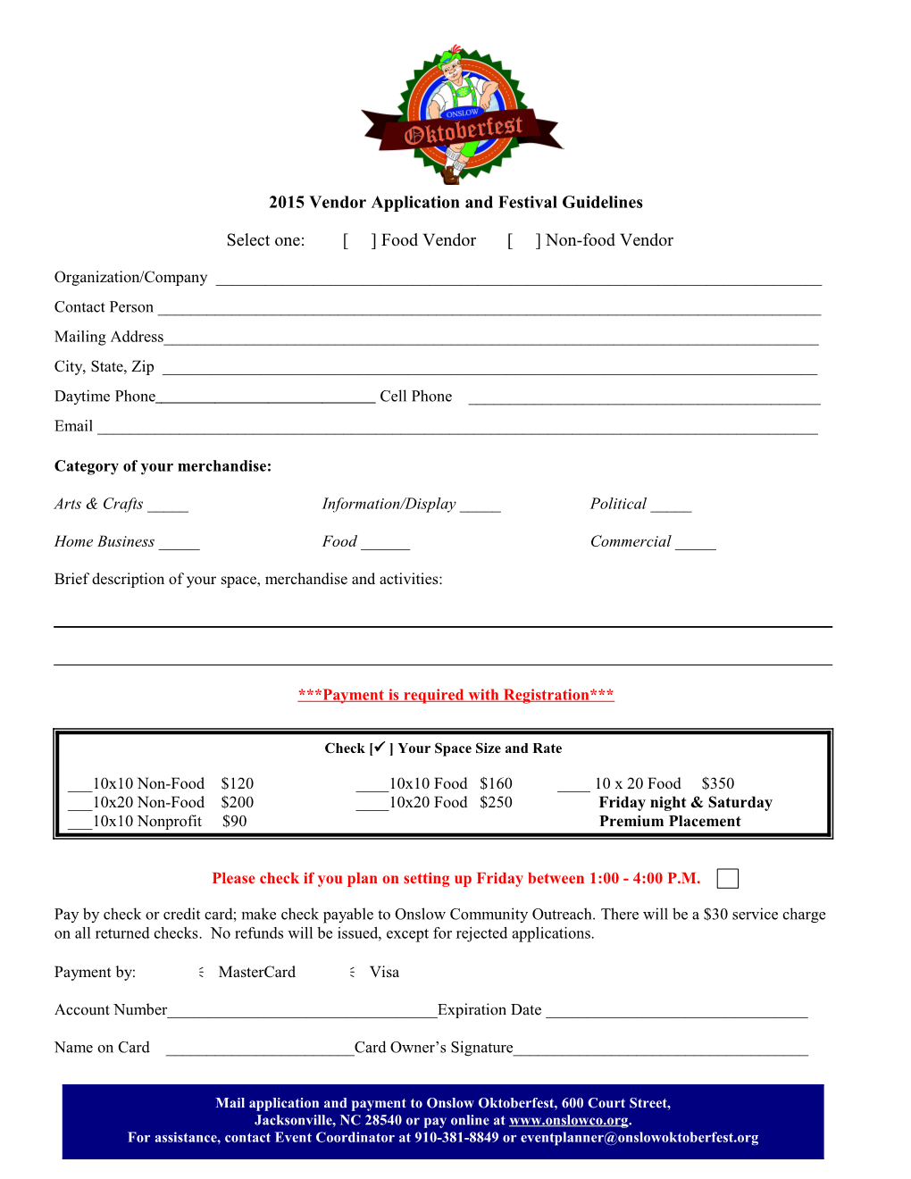 2015 Vendor Application and Festival Guidelines