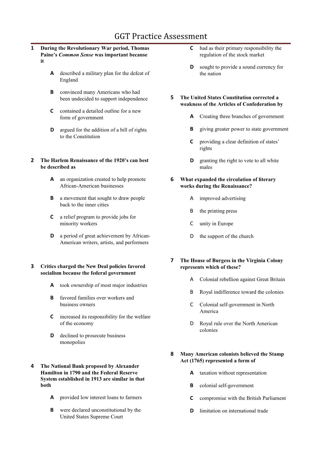 GGT Practice Assessment