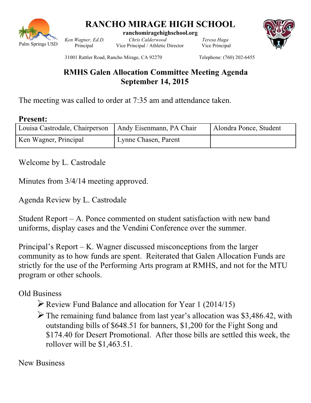 RMHS Galen Allocation Committee Meeting Agenda