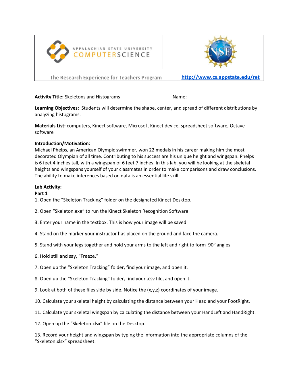 Activity Title: Skeletons and Histograms Name: ______