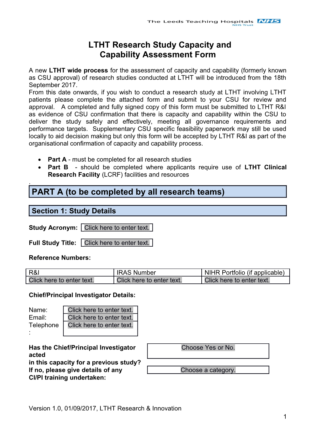 LTHT Research Study Capacity And