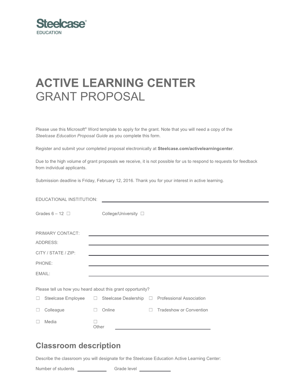 Active Learning Center Grant Proposal