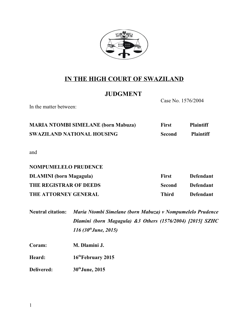 In the High Court of Swaziland s8