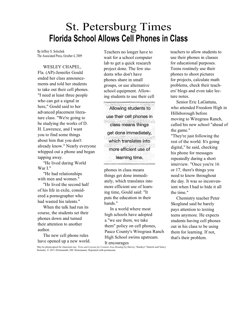 Florida School Allows Cell Phones in Class