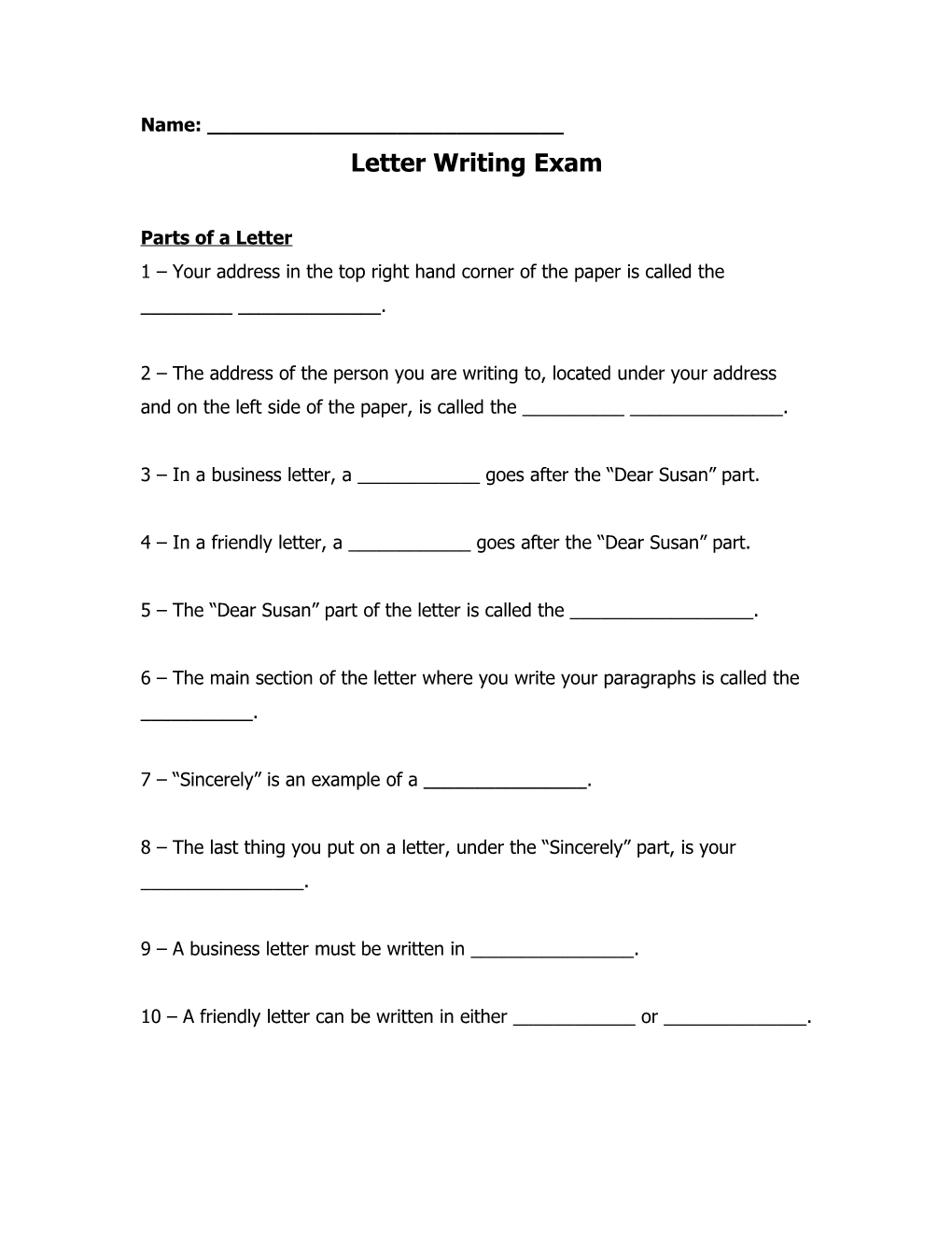 Letter Writing Exam