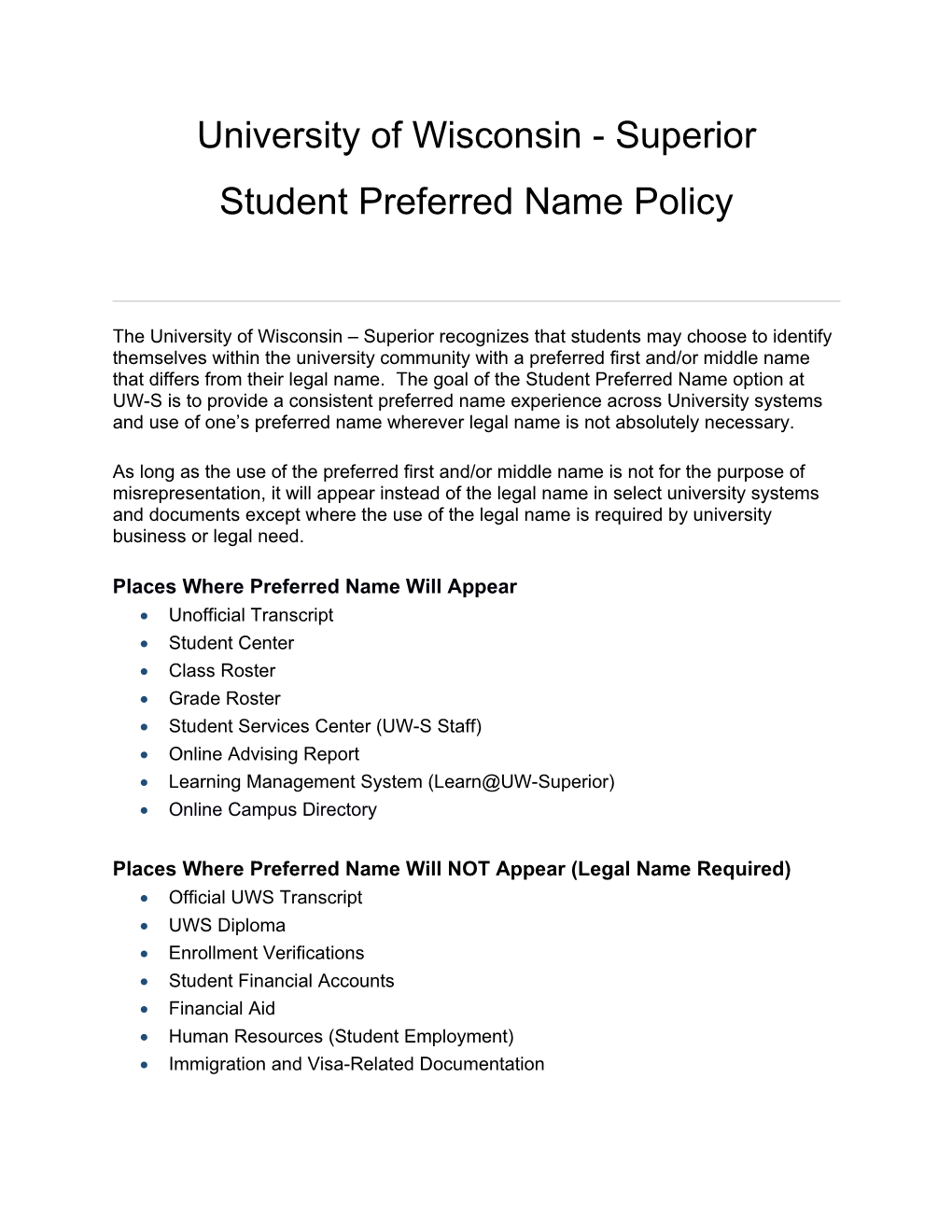 Student Preferred Name Policy