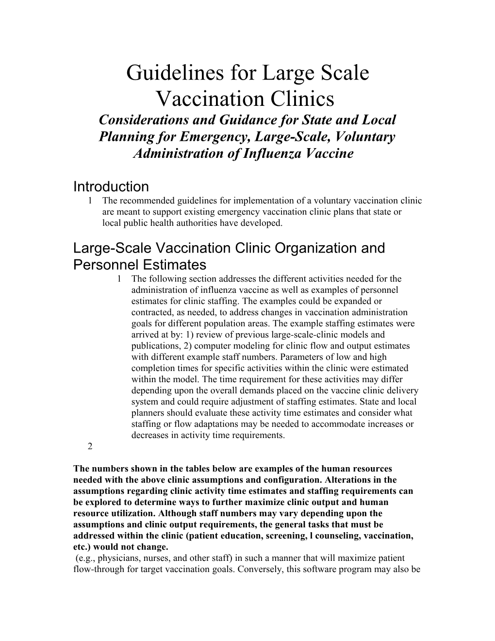 Guidelines for Large Scale Vaccination Clinics