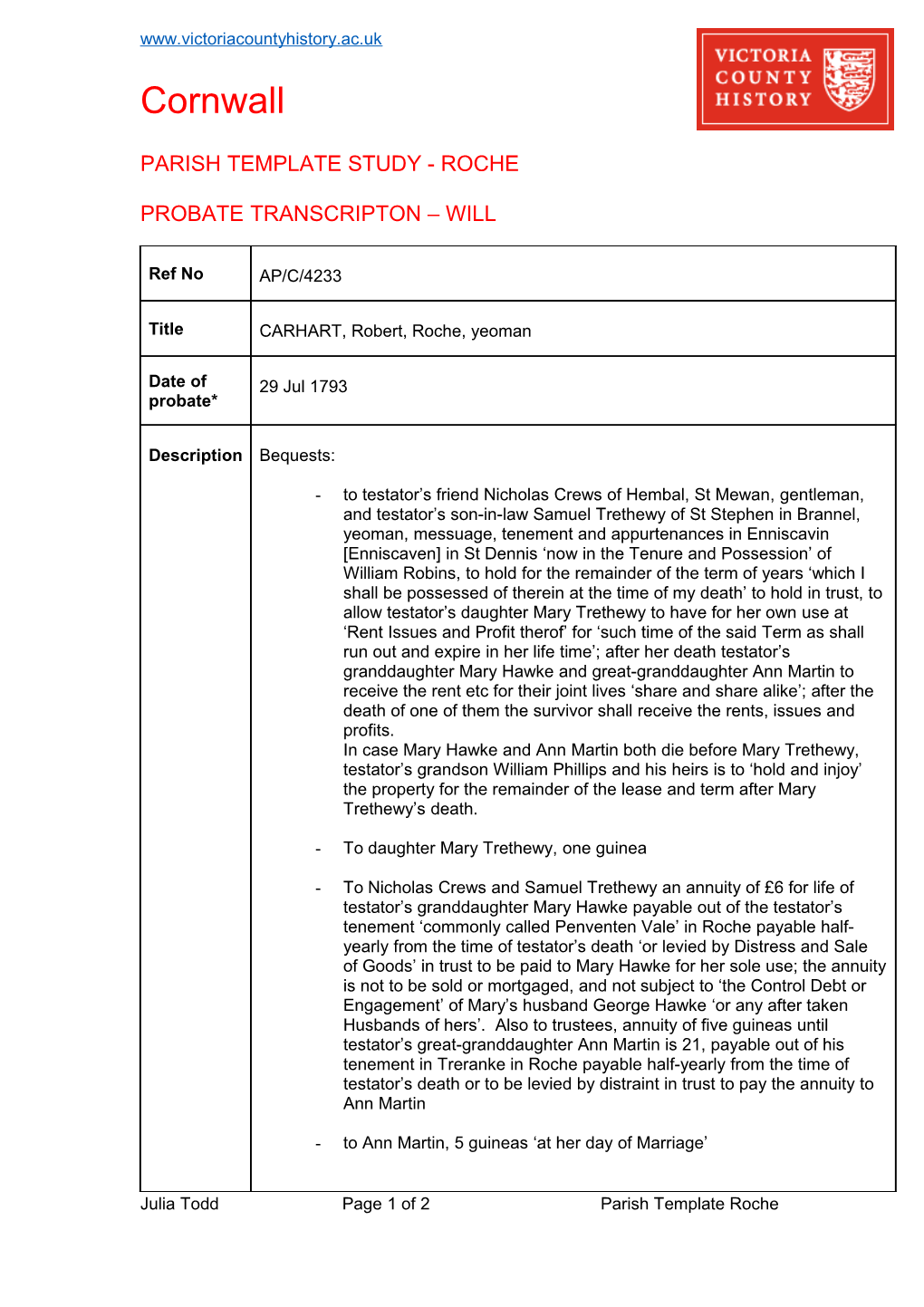 Parish Template Study - Roche s1