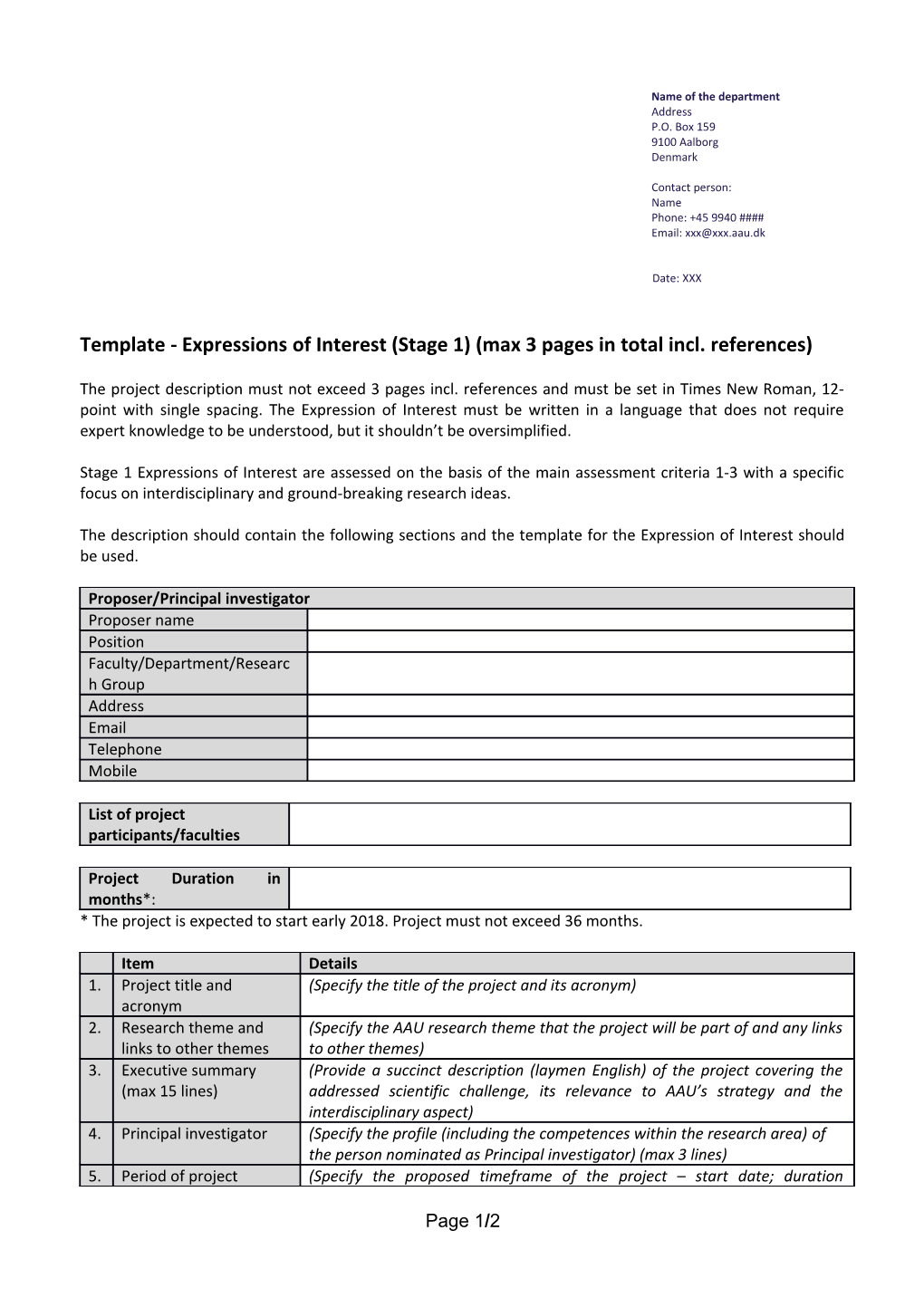 Template - Expressions of Interest (Stage 1) (Max 3 Pages in Total Incl. References)