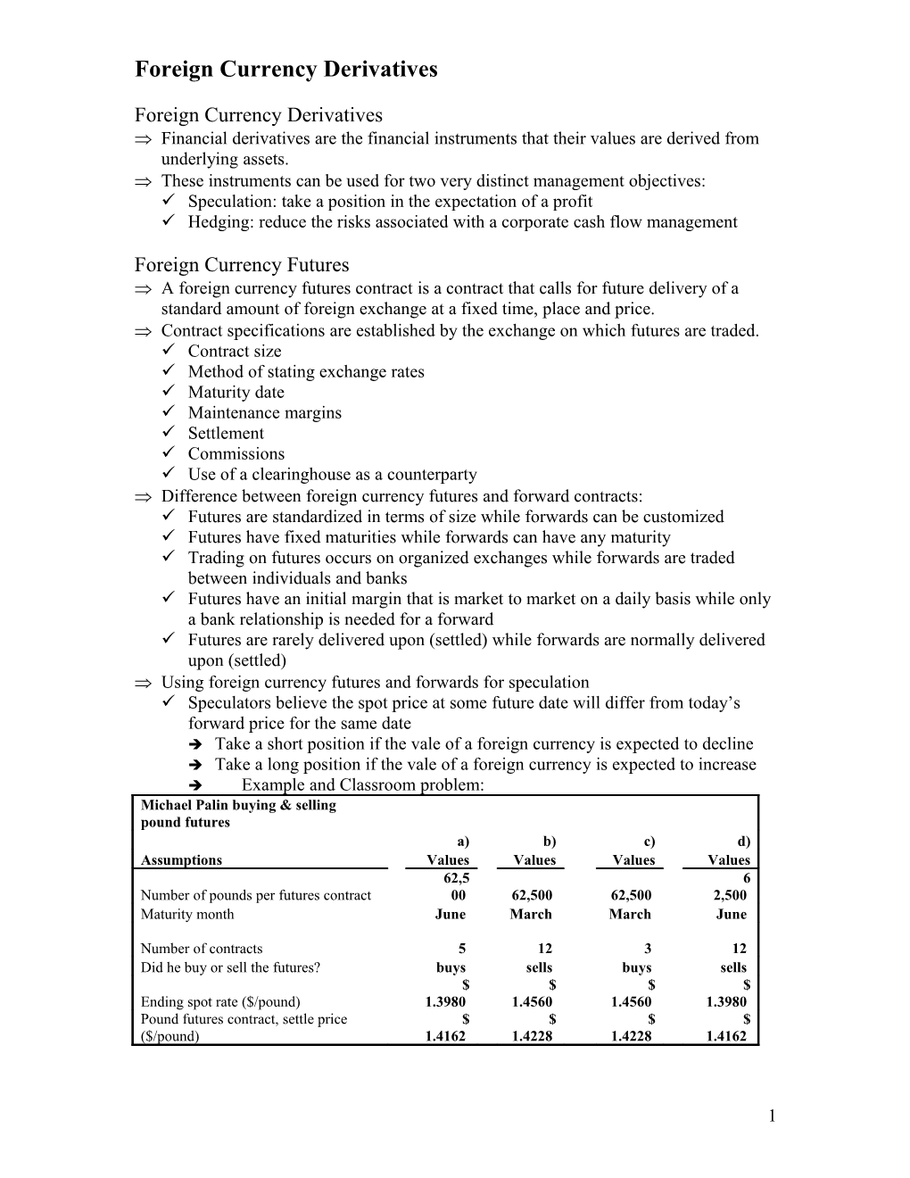 Foreign Currency Derivatives