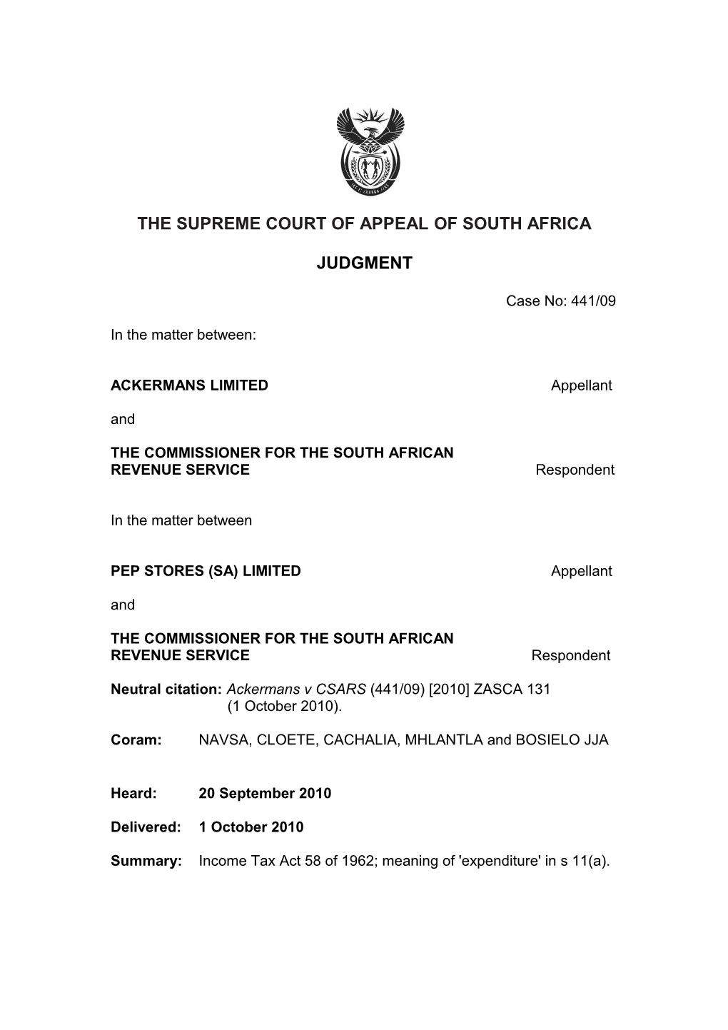 The Supreme Court of Appeal of South Africa s21