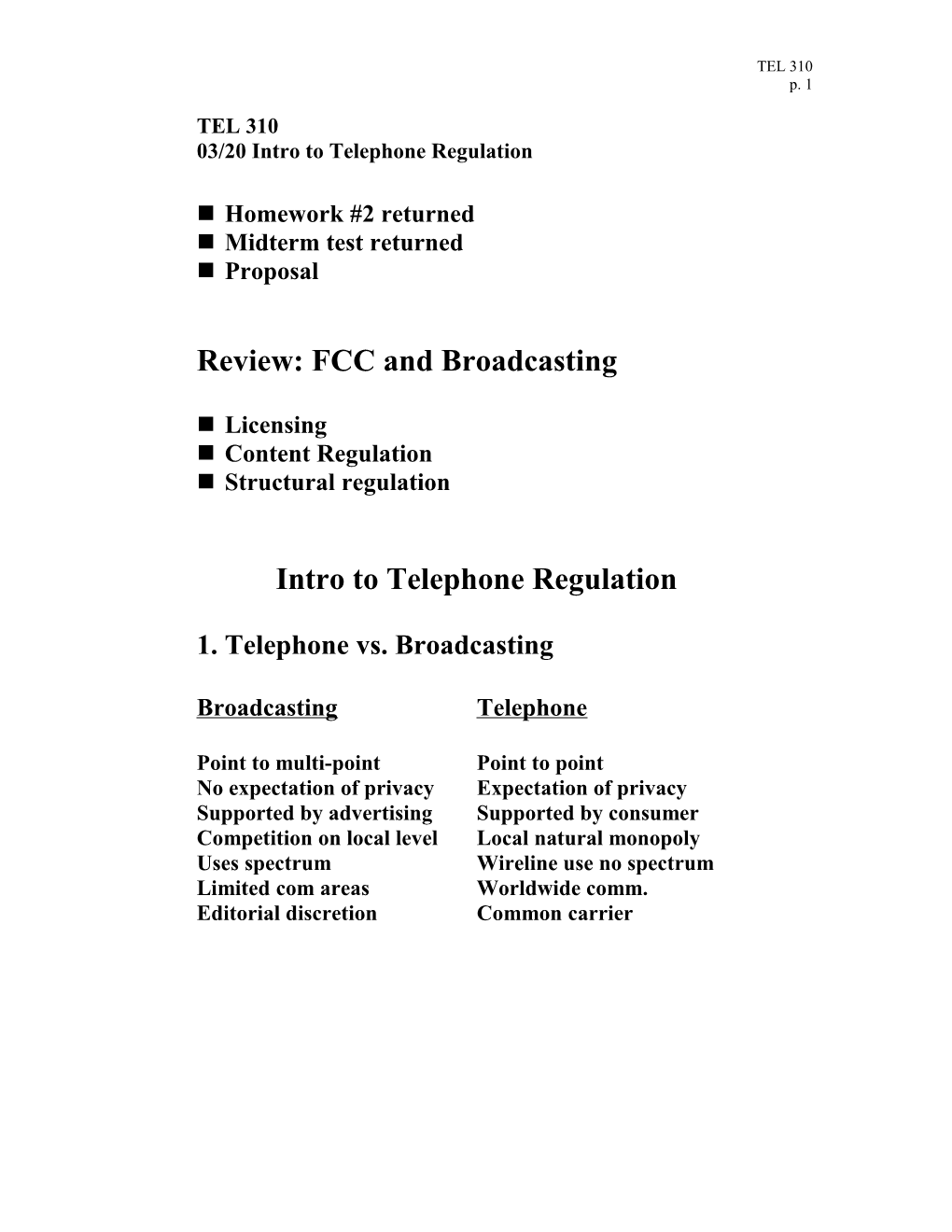 03/20 Intro to Telephone Regulation